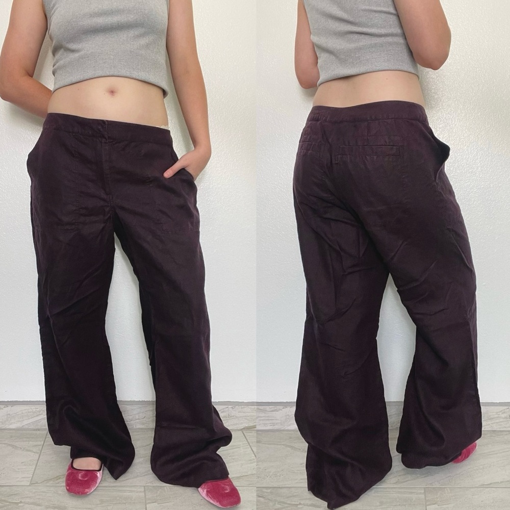 B•B | Vintage Y2K Burgundy Wine Linen Wide Leg Pants